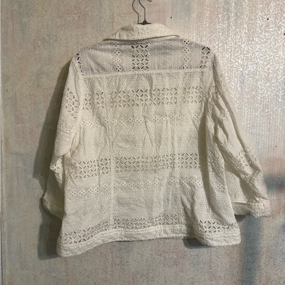 Chic, Bohemian, Hippie, Cactus and Pearl White Eyelet Button Down Shirt, Sz XL - Picture 3 of 7